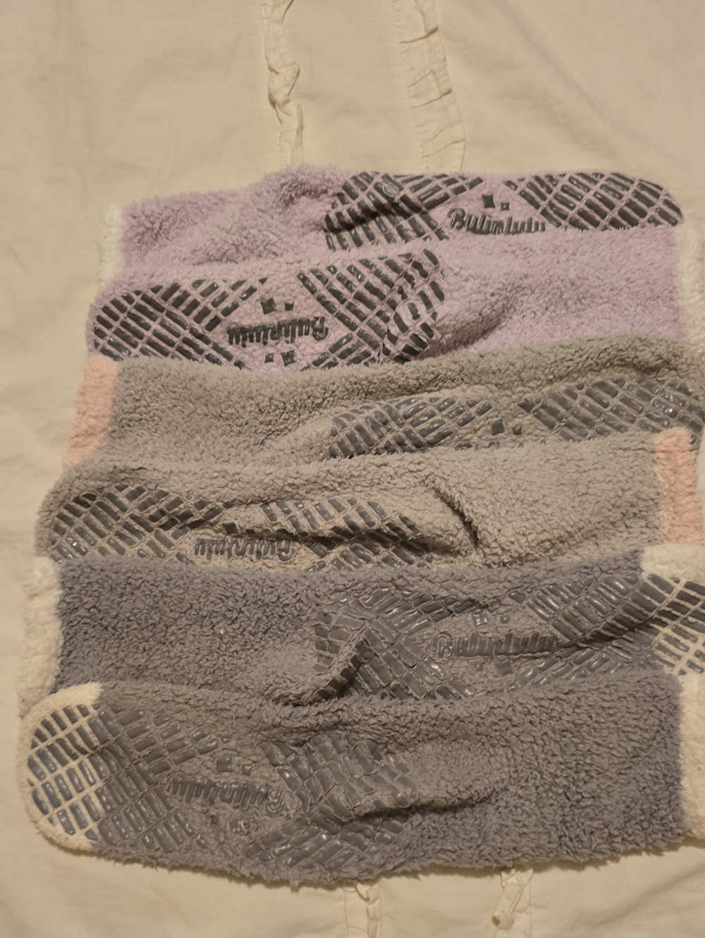 Plush Diabetic Sherpa Grip Socks Gray Green & Lavender Gently Loved